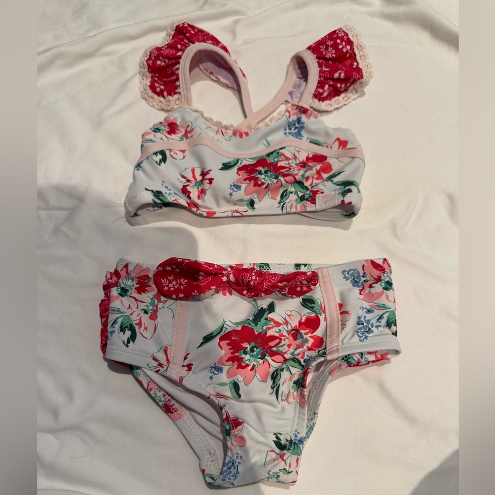 SweetHoney Floral Kids Bikini - Pink and Green